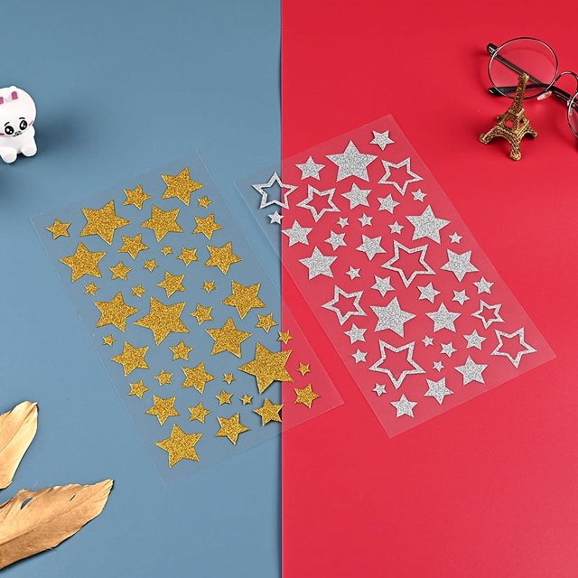 Pegatina decorativa para teléfono móvil con purpurina dorada y pasta estilo estrella, pegatina de pvc transparente para juguete infantil