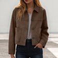 thumbnail image 2 of felwors Women's Faux Suede Cropped Jacket Casual Lightweight Fall Fashion 2025 Winter Coats Outerwear Trendy Clothes Coffee, XXL, 2 of 5