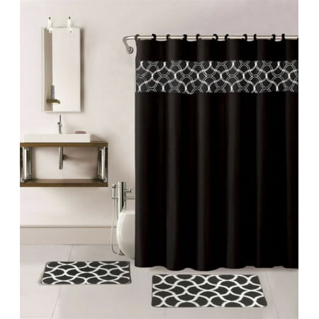 Black Bathroom Mat 4PC BATHROOM CORAL SPRING DESIGN BLACK CLEARANCE LAST CHANCE SALE EMBROIDERY PRINT DESIGN SET INCLUDES 1 BATH MAT 18
