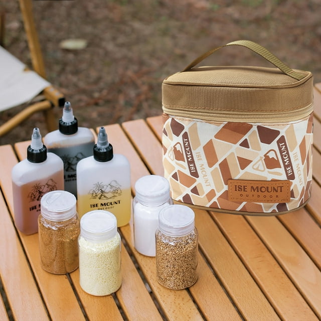 SuoKom Sac de Rangement pour Assaisonnements d'Extérieur Ensemble de 7 Pcs Sac de Rangement pour Bouteilles d'Assaisonnement de Camping Ensemble de Pots d'Assaisonnement Sac à Main