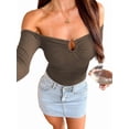 thumbnail image 3 of Tops de Larga con Hombros Descubiertos para Mujer, Ideales para Salir, Clubs de Moda de Otoño Y2K, Conciertos de Marrón S, 3 of 8
