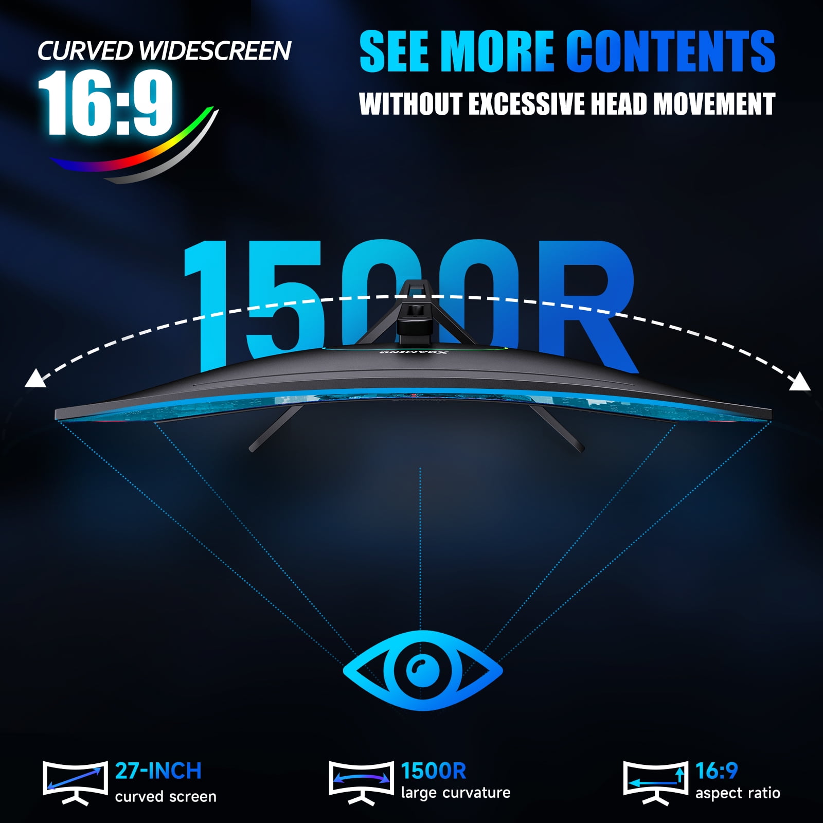 Norcent 27-inch FHD VA Gaming Curved Monitor with Rainbow Lights, 240Hz Refresh Rate, Eye Care 1080P Display, FreeSync G-Sync Compatible, 1ms DisplayPort, HDMI, DP and Speakers