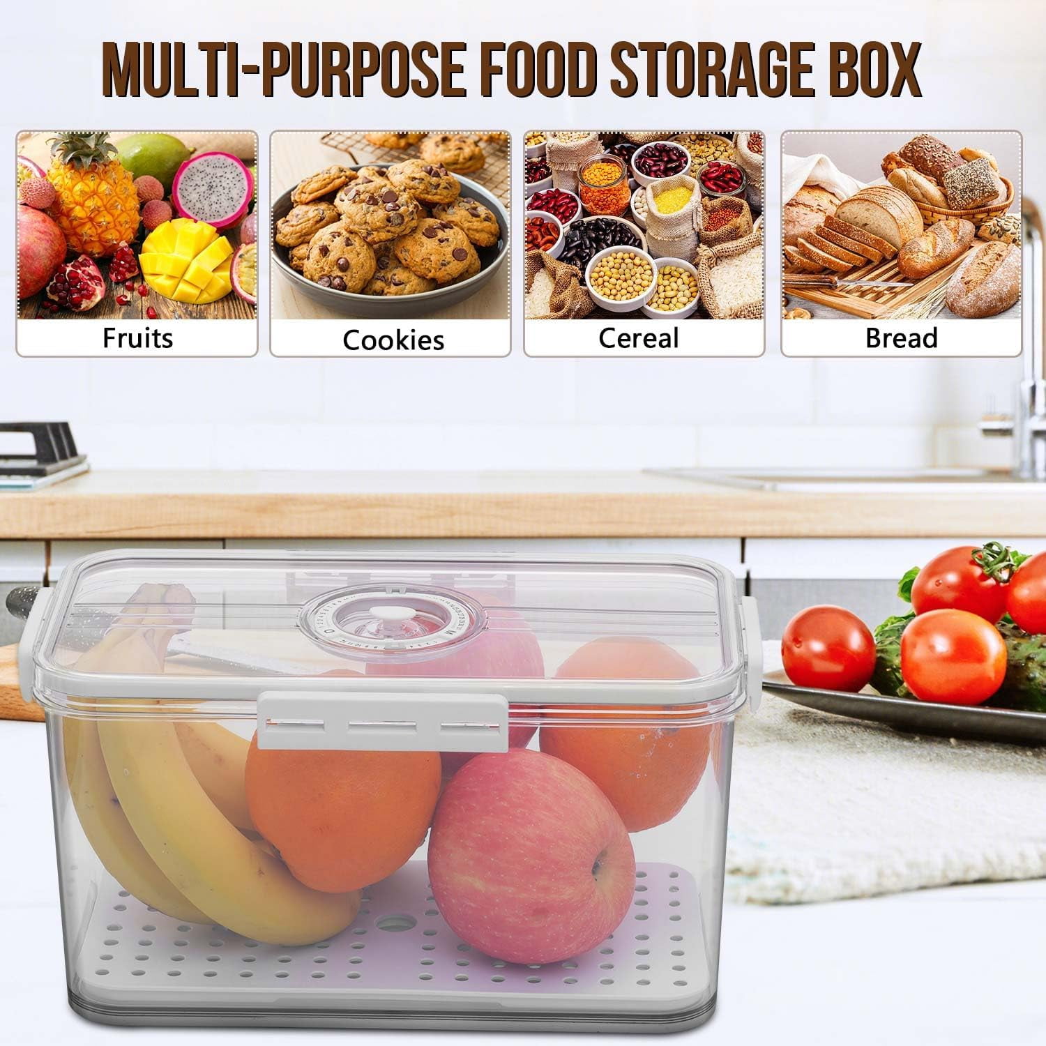 Baodeli Bread Box Bread Boxes for Kitchen Counter Airtight, Time Recording Bread Storage Container with Lid, Bread Keeper for Homemade Bread, Toast, Bagel, Donut and Cookies, White