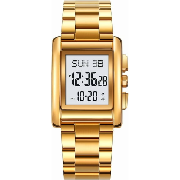 Fashion Mens Watches Digital Watch Stainless Steel Casual Sport Waterproof Rectangle Watches with Luminous Display