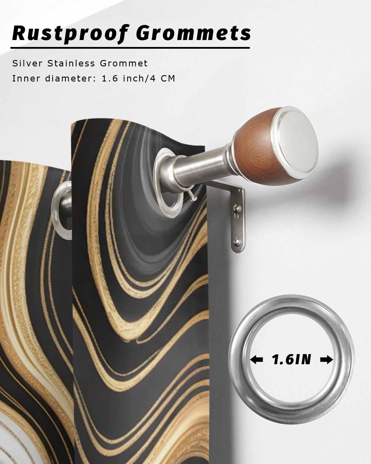Black Golden Marble Outdoor Curtains for Patio, Gray White Ombre Abstract Texture Privacy Drapes Grommet Waterproof Outside Curtains for Porch/Cabana/Balcony 54"x 95", 2 Panel