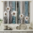 thumbnail image 5 of Teal Farmhouse Daisy Kitchen Curtains Wooden Flower Turquoise Small Short Cafe Window Curtains Rustic Floral Butterfly Country Bathroom Drapes Treatment Tier Curtains 2 Panels (27.5x36 Inch), 5 of 6