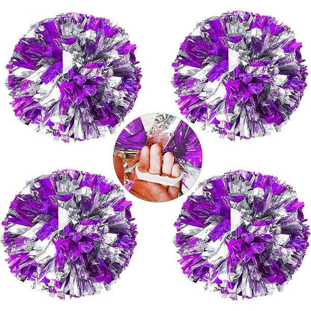 paquetes de pompones de animadoras con anilla para los dedos, pompones metálicos brillantes para animadoras, flores de mano premium para el equipo de animadoras para juegos deportivos y bailes