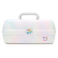 thumbnail image 1 of Caja de maquillaje de ópalo blanco, caja organizadora de maquillaje de plástico duro, espejo integrado, cierre seguro para viajes seguros, almacenamiento amplio para artículos, 1 of 3