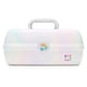 thumbnail image 1 of Caja de maquillaje de ópalo blanco, caja organizadora de maquillaje de plástico duro, espejo integrado, cierre seguro para viajes seguros, almacenamiento amplio para artículos, 1 of 3