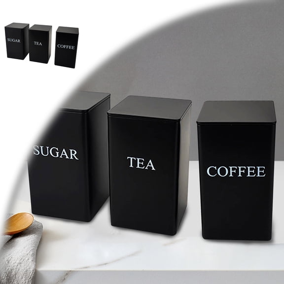 3 Pcs Coffee Tea Sugar Container Set, Metal Teas and Coffee Canister Set with Bamboo Lids, Food Storage Container Jars for Kitchen Counter Storage