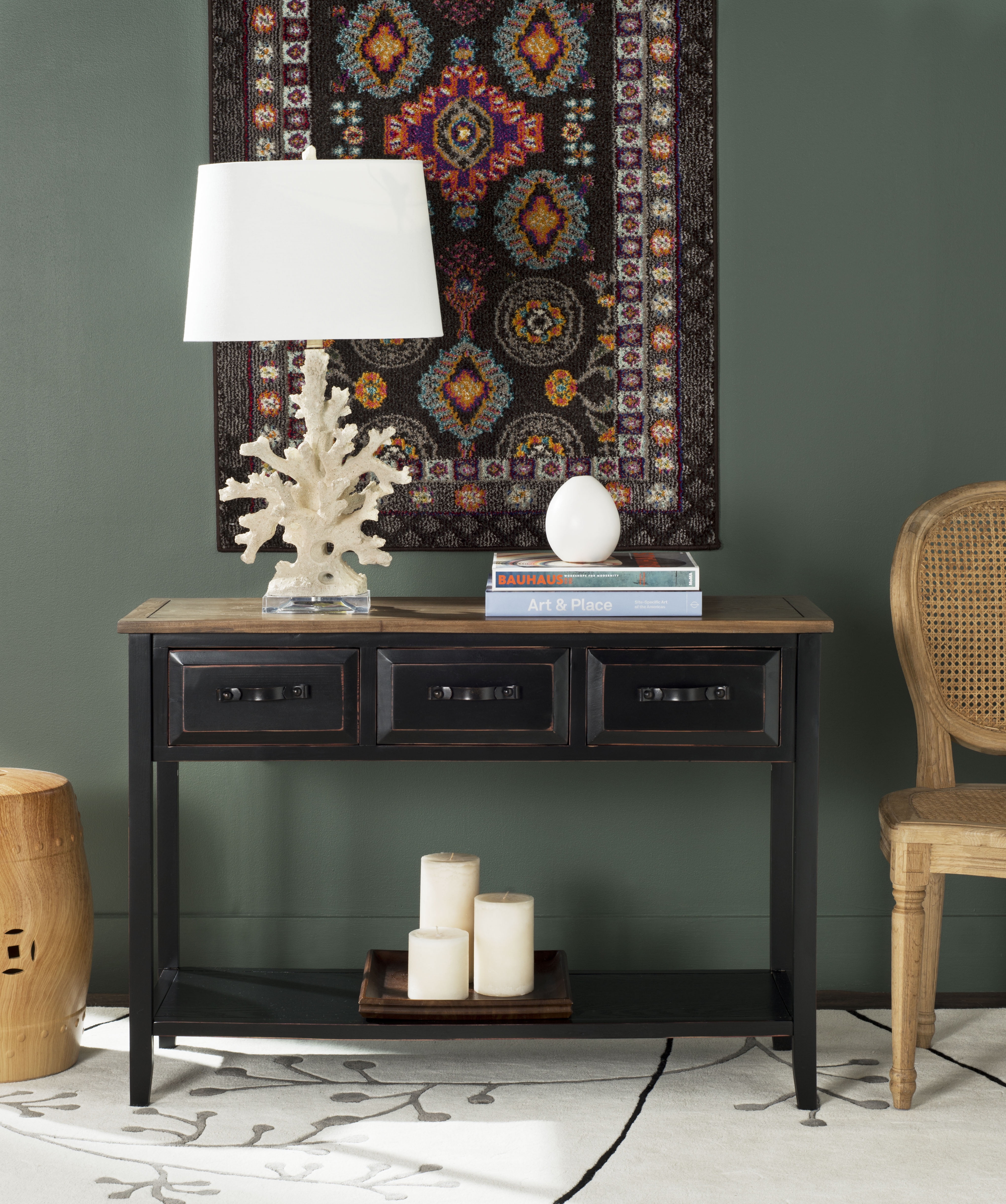 Safavieh Aiden Contemporary Rustic Console Table W 3 Drawers
