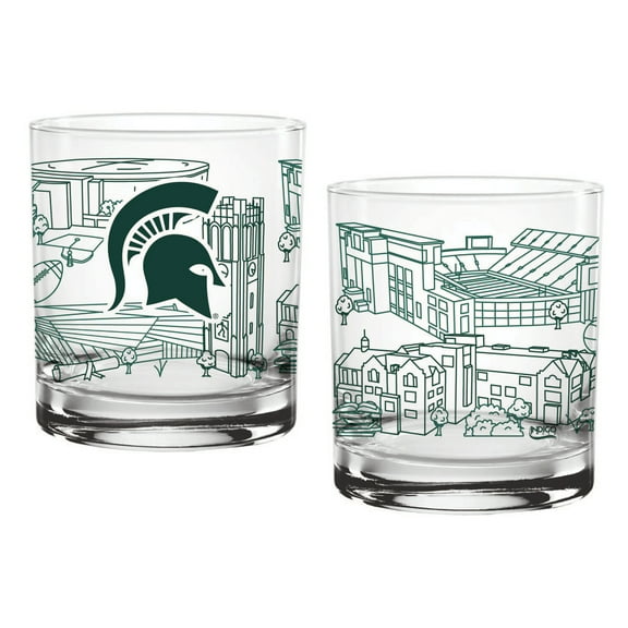 Michigan State Spartans Two-Pack 14oz. Campus Line Art Glass