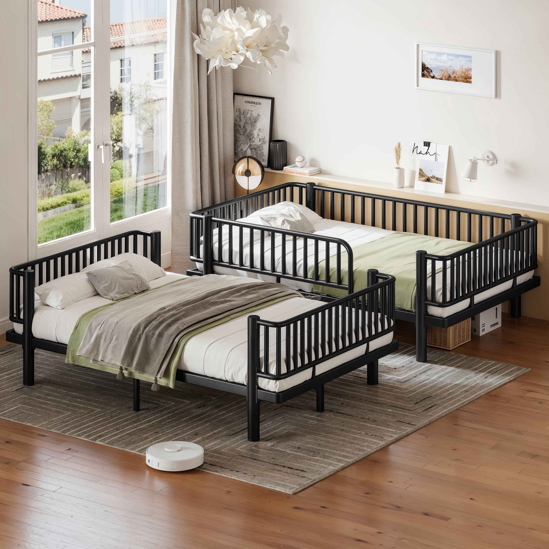 Noble House Full over Full Bunk Bed with Guardrails and Ladder, Can Separate into 2 Platform Beds, Black