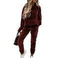 thumbnail image 2 of UKAP Ladies Jogger Set Long Sleeve Sweatsuits Drawstring Two Piece Outfit Casual Running Tracksuit Sets Burgundy L, 2 of 8