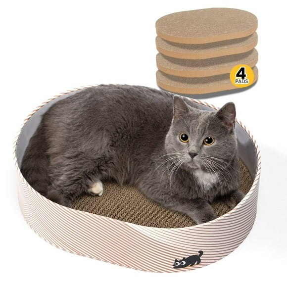 Conlun Cat Scratcher Box with 4 Cat Scratching Pad, Reversible Scratch Board, Heavy Duty Corrugated Cardboard Scratchers for Indoor Kitty, Cat Bed Lounger Prot