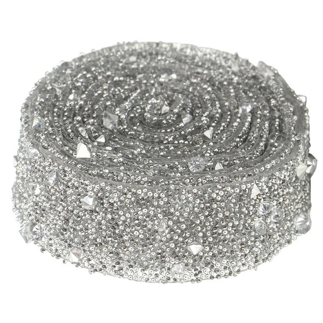 1 Yard Delicate Shiny Crystal Sequins Beaded Crystal Ribbon Trim DIY Crafts (Silver)