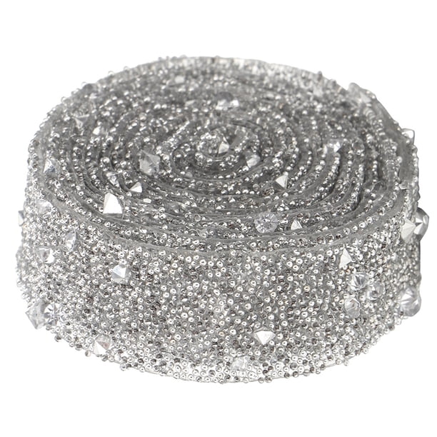 Cinta de lentejuelas de cristal brillante y delicada de 1 yarda para manualidades (plateada)