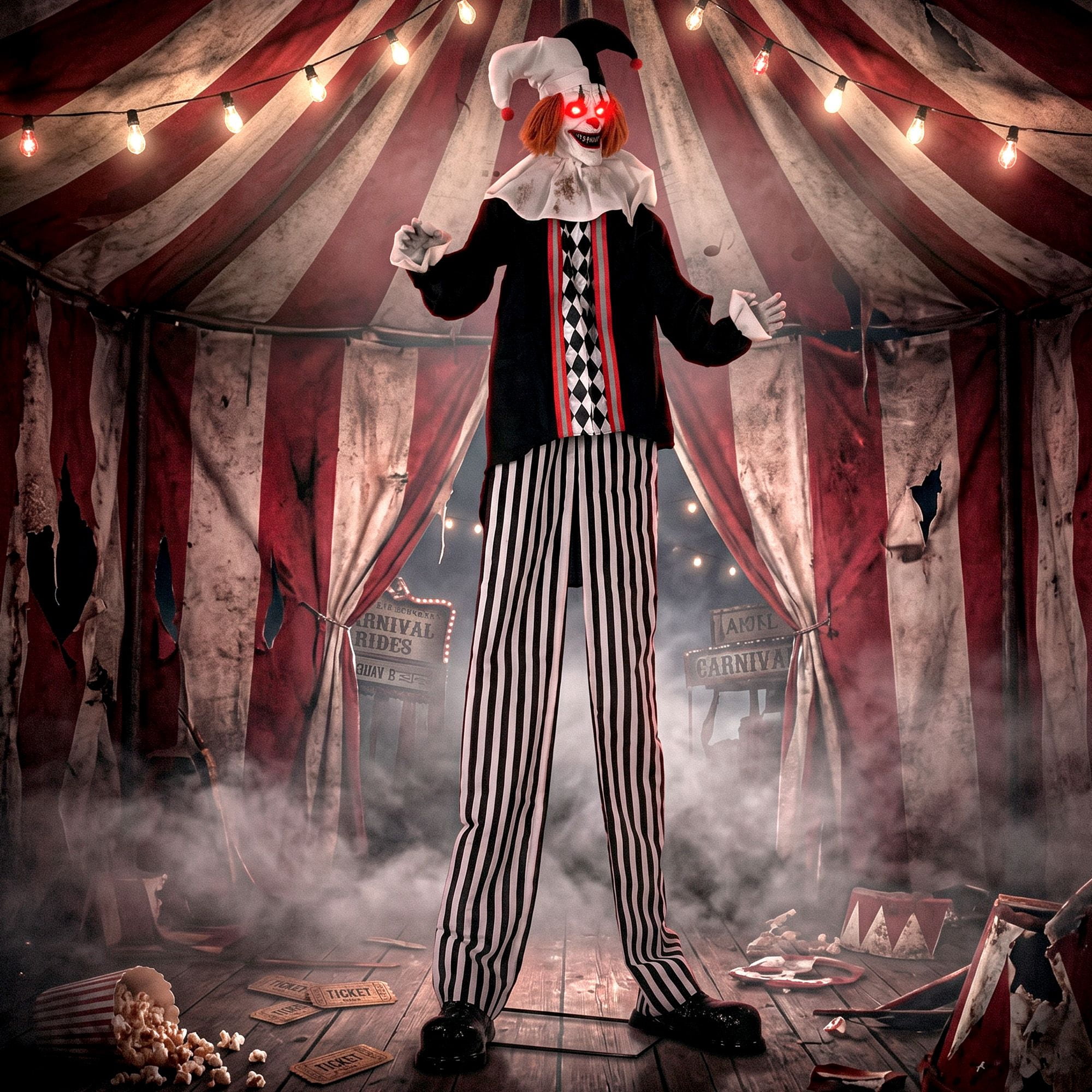 Alvantor Large Inflatable Halloween Decorations Clown LED Yard Decor with Sound Touch Activated Black