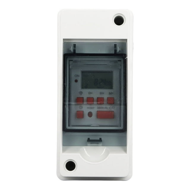 Programmable LCD Timer Switch with 7-Day/28-Cycle Scheduling, Built-in Battery Backup, Weatherproof PC Housing, AC85-265V, -10℃ to +55℃ Operation for Outdoor/Indoor High-Power Devices (Pool Pumps,