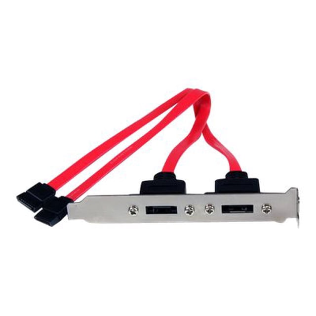 StarTech.com 2 Port SATA to eSATA Slot Plate BRacket - eSATA slot bRacket - SATA to eSATA plate - SATA to eSATA bRacket (ESATAPLATE2) - SATA internal to external panel - Serial ATA 150/300/600 - SATA (F) to eSATA (M) - 1 ft - red - for P/N: S251SMU33EP, S351BMU33ET, S351BMU33ETG, SDOCKU313E, SDOCKU33EF