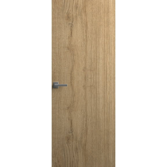 Invisible Solid Hidden Door with Handle | Planum 0010 Split Wood with Black Hidden Frame 24" x 80" Left-hand Inswing Black Frame | Concealed Hinges Lock Handle | Modern Frameless Doors