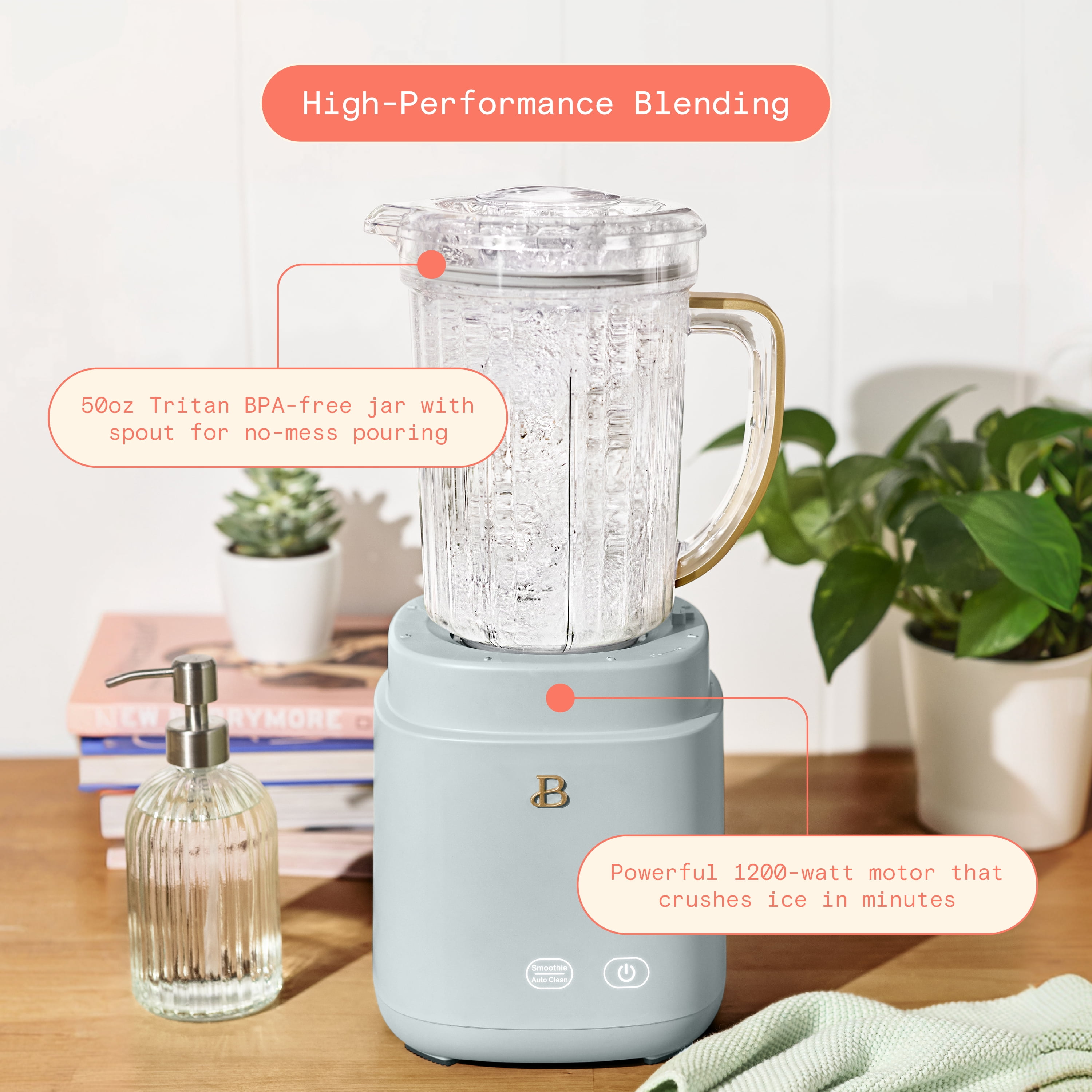 Beautiful 3-in-1 Kitchen System, Blender, Food Processor & Personal Blender, Hydrangea by Drew Barrymore