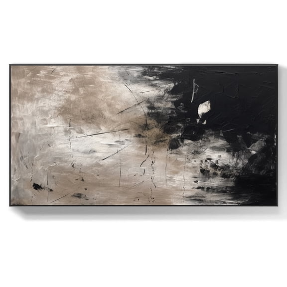 Black Abstract Canvas Painting Original Black and Gray Textured Painting Black Canvas Painting Modern Living Room Decor Minimalist Wall Art,Unstretched,Frameless,(41*61cm)16*32Inches