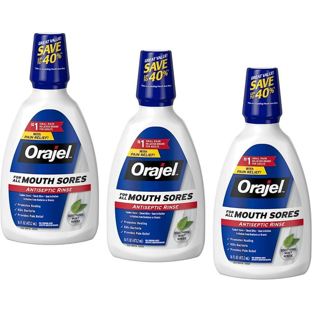 Orajel Antiseptic Mouth Sore Rinse 16 Oz (Pack Of 3)