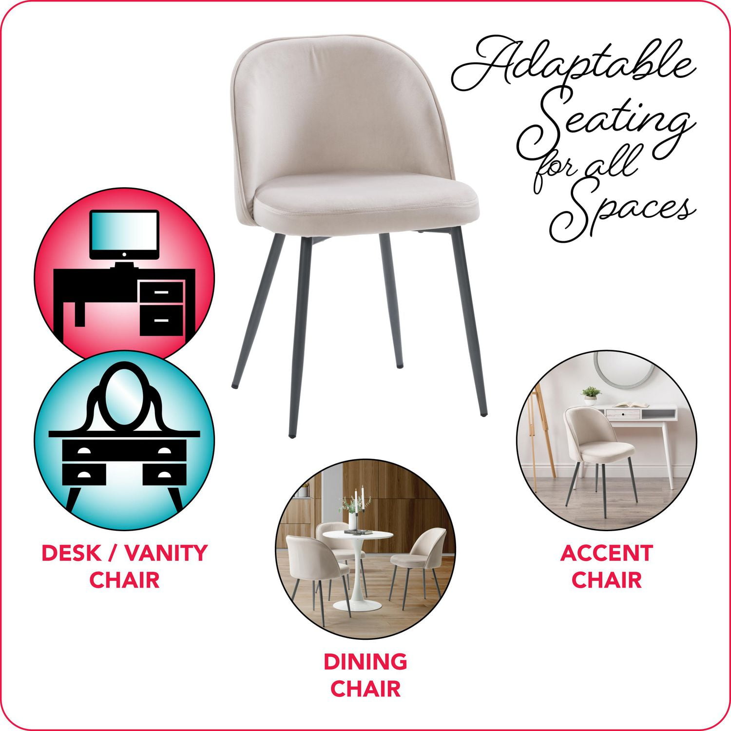 Ensemble de table à manger ronde moderne en marbre blanc CorLiving Ivo 4 pièces avec chaises rembourrées en velours pour 3 personnes - Table à manger et chaises compactes 4 pièces - Ensemble table et