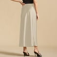 thumbnail image 5 of Women's Satin Silk Maxi Skirt High Waist Lace Trim - Elastic Waist Party Wedding Long Skirt, All Seasons, 5 of 5
