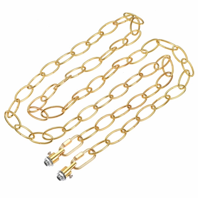 Unique Bargains 3mm Thick 1.83m Long Hook Loops Connectors Pendant Light Fixture Chain Gold 1 Set
