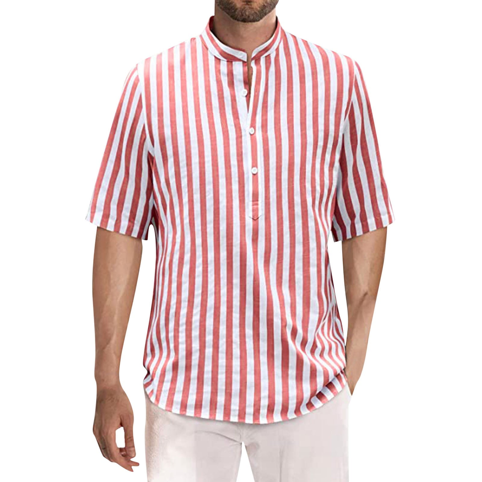 Men Shirts Short Sleeve Classic Collar Cotton Casual Summer Geometric ...