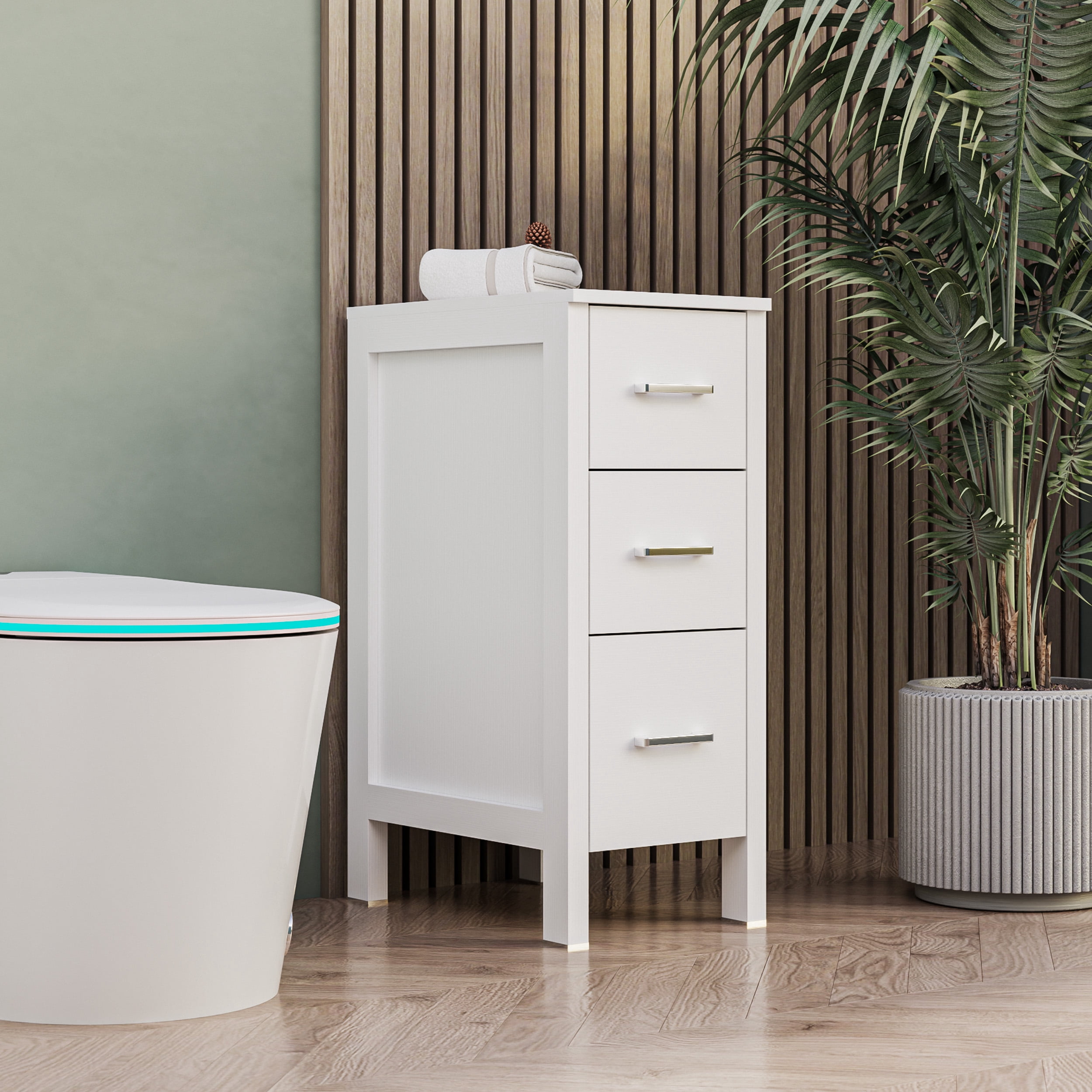 Eclife 12" Freestanding Bathroom Side Cabinet with 3 Drawers, White