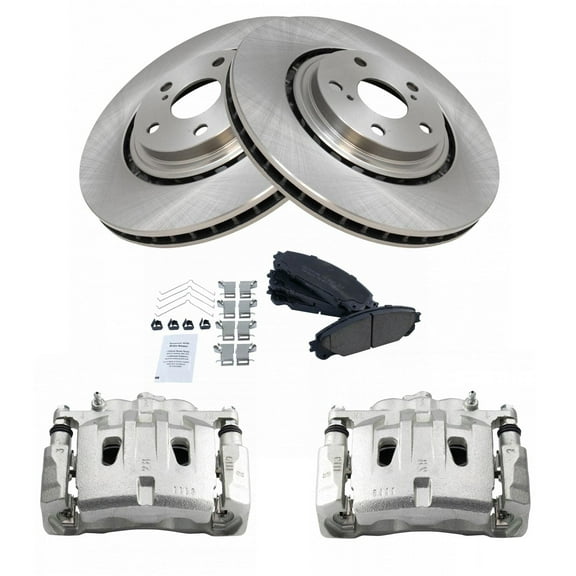 TRQ Front Brake Pad & Rotor Kit Brake Caliper Brake Pads Brake Rotor Ceramic Vented Fits Select 2010-2015 Lexus RX350 2015 RX450h 2010-2018 Toyota Highlander 2011-2018 Sienna