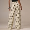 thumbnail image 6 of LWavelet Womens Polka Dot Wide Leg Pants High Waisted Belted Daily Casual Pants Beige M, 6 of 6