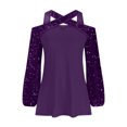 thumbnail image 5 of Brilliant Womens Tops under $5 Tops for Women Elegant Sparkly Tee Blouses Cocktail Party Club Tops Cross Necked off Shoulder Lantern Sleeve Patchwork Casual T-Shirt Purple M, 5 of 7