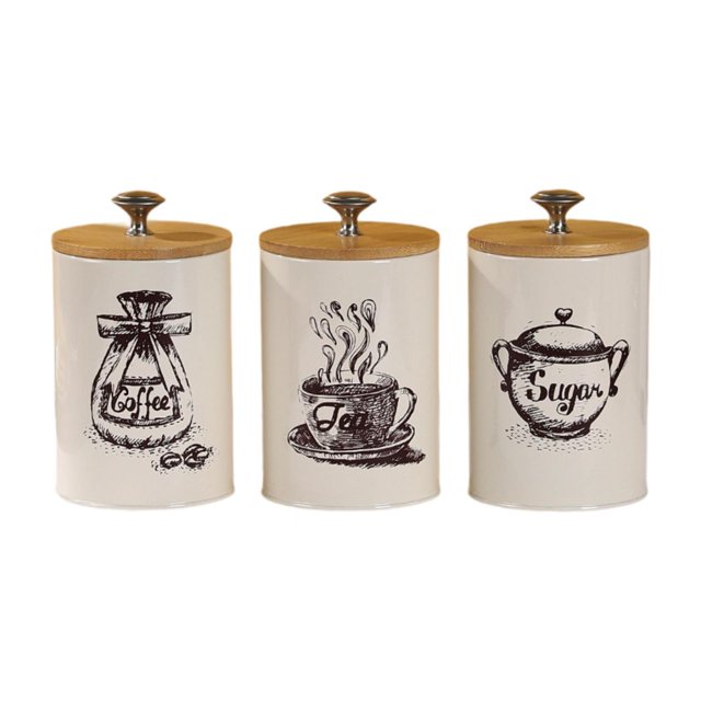 Bamboohart 3x Kitchen Canisters Set Coffee Tea Sugar Containers Modern Jars Decor Farmhouse vintage