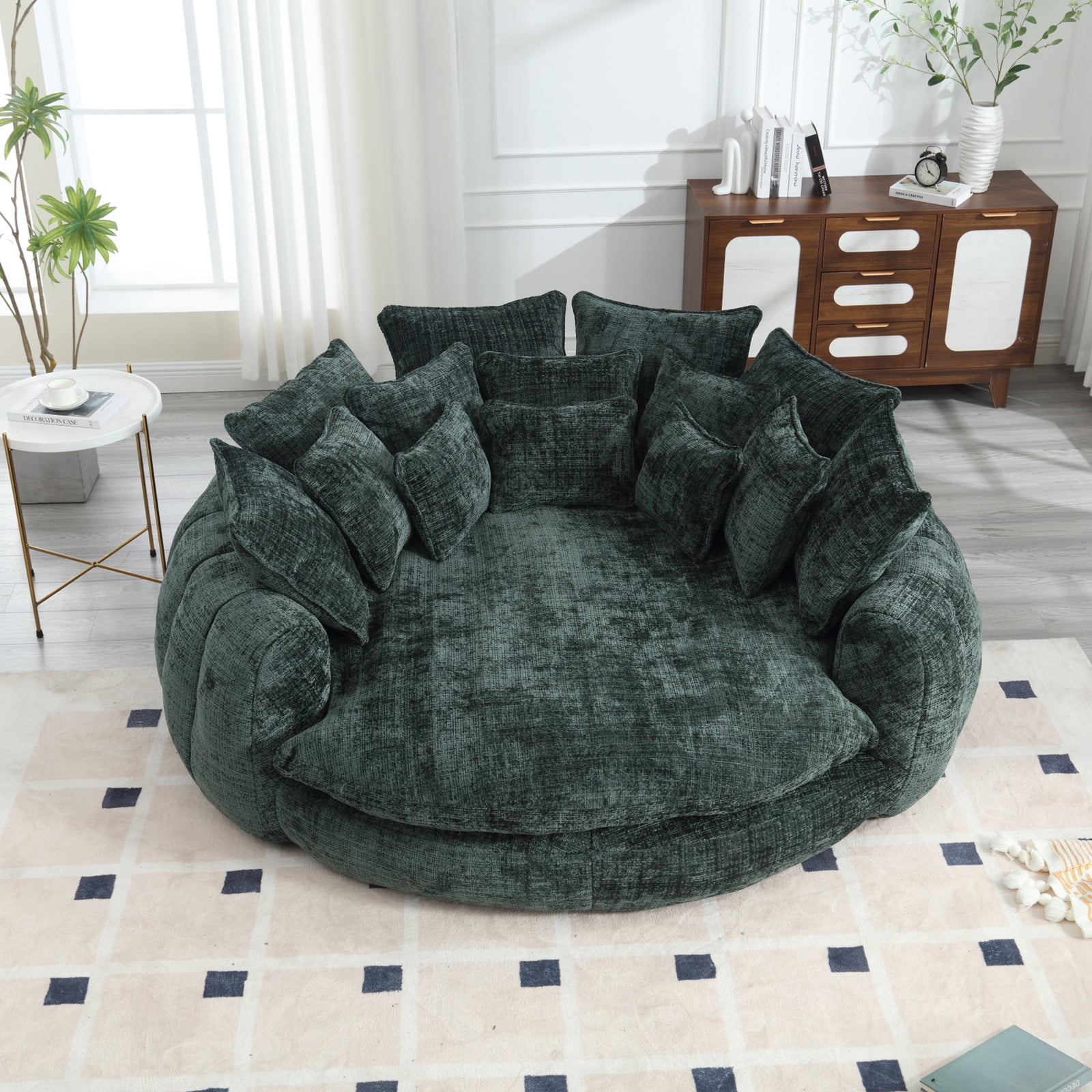 litvz 81.1in extra wide round boneless sofa oversized round chaise lounge comfy with 14 pillows for living room