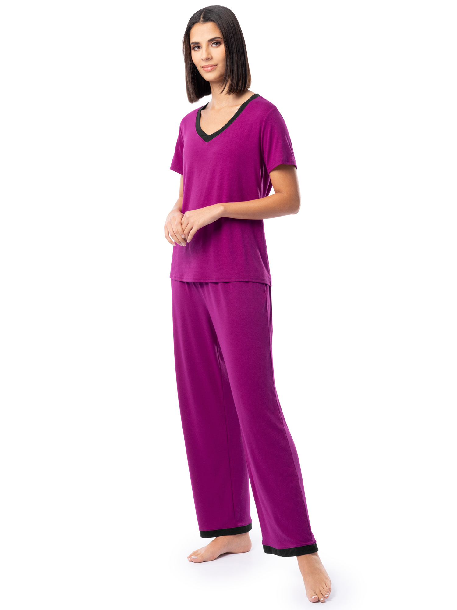 Fruit of the Loom Women's Soft & Breathable V-Neck Short Sleeve Top & Pajama Pant Set, Sizes S-4X