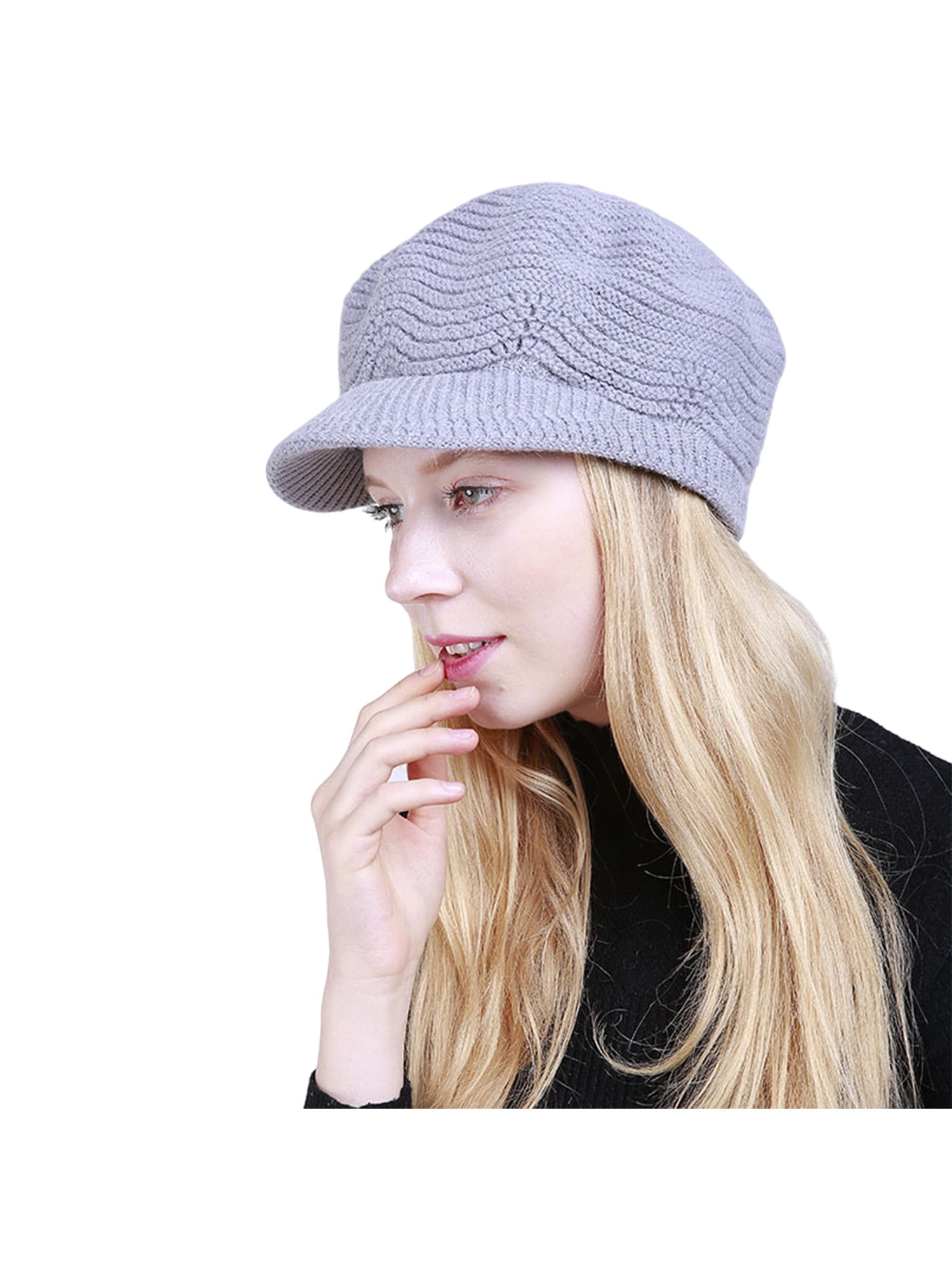 Gome-z Soft winter fashion hat blended knitted female hat Women Skullies Beanies outdoor leisure warm hat fashion ladies Gray White 