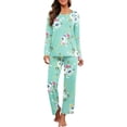 thumbnail image 1 of Pyjama à Manches Longues pour Femmes, Col Rond Doux, Vert Menthe, 1 of 5