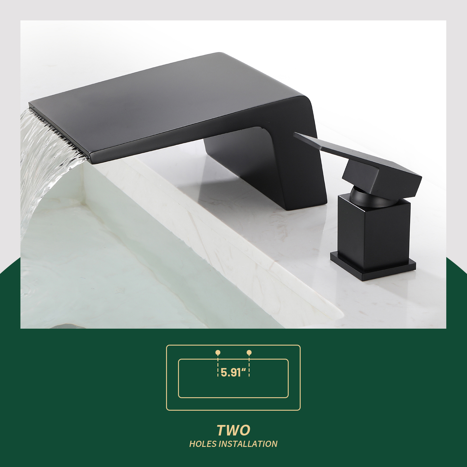 Cobbe Wide Waterfall Spout Modern Bathroom Sink Faucet Single Handle 2-Hole Mount Matte Black