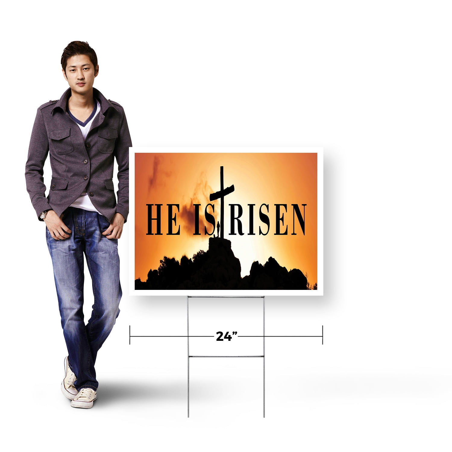 He is Risen Yard Sign 18 Inch x 24 Inch Single Sided Weatherproof Heavy-Duty Plastic with Stake | Faith-Based Design, Inspirational Message, Durable Material | Made in USA
