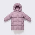 thumbnail image 2 of Ecqkame Girls Winter Down Coats Solid Color Hooded Zipper Heavyweight Jackets Mediun Length Casual Warm Outwear for 2-13 Years Purple 6-7 Years, 2 of 7