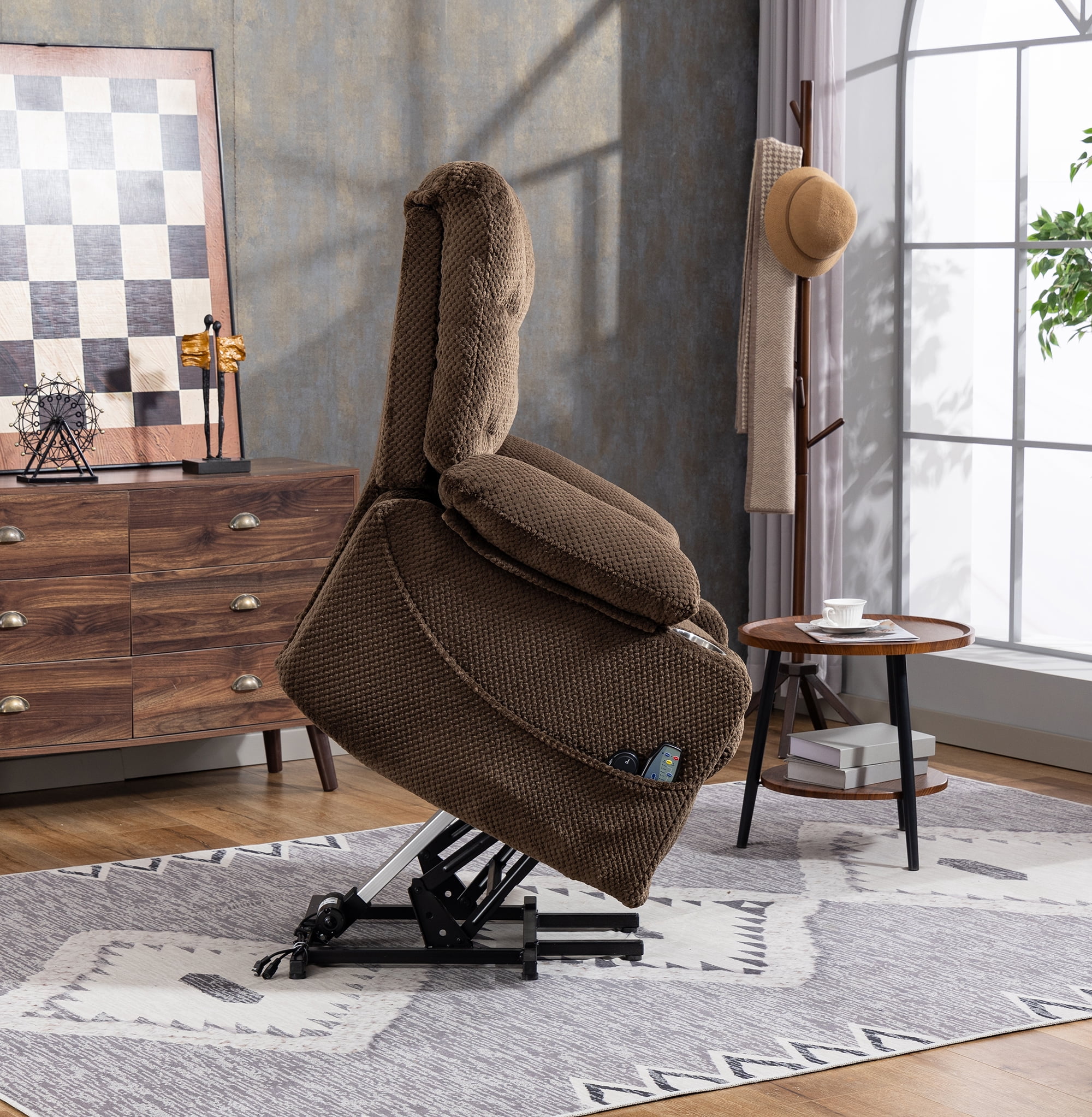 Leumius Power Lift Recliner Chair for Adult,Oversized Recliner with Massage and Heating,Ergonomic Lounge Chair with 2 Cup Holders for Living Room, Bedroom,Brown