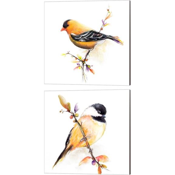 Great Art Now Watercolor Chickadee by Diannart 2 Piece Canvas Art Set Each 14"W x 14"H