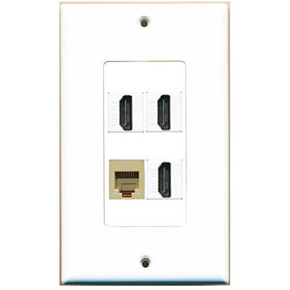 RiteAV - 3 Port HDMI 1 Port Phone RJ11 RJ12 Beige Wall Plate Decorative
