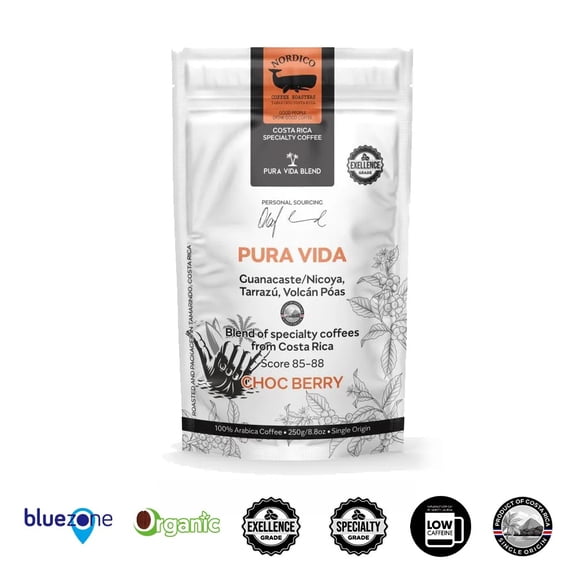 NORDICO Pura Vida Medium Roast Whole Bean Coffee, 8.82 oz