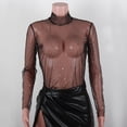 thumbnail image 4 of Camiseta De Malla Transparente Brillo Lentejuelas Sexy See Through Camisas Camiseta de malla de manga larga Top (Negro M) Cgtredaw Para estrenar, 4 of 7