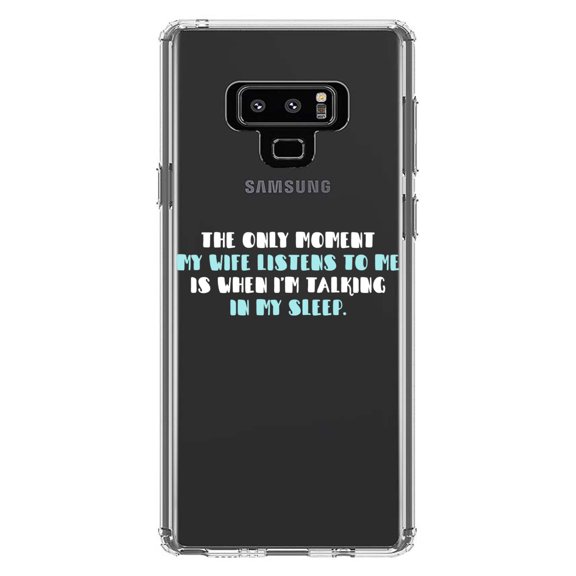 DistinctInk Clear Shockproof Hybrid Case for Samsung Galaxy Note 9 - TPU Bumper Acrylic Back Tempered Glass Screen Protector - Life Only Listens When I Talk In My Sleep